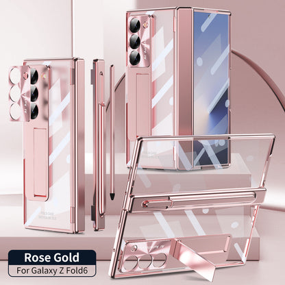 Magnetic Hinge Plating Case For Galaxy Z Fold6 Fold5 Fold4 Fold3 With Double Hinge Protector