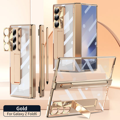 Magnetic Hinge Plating Case For Galaxy Z Fold6 Fold5 Fold4 Fold3 With Double Hinge Protector