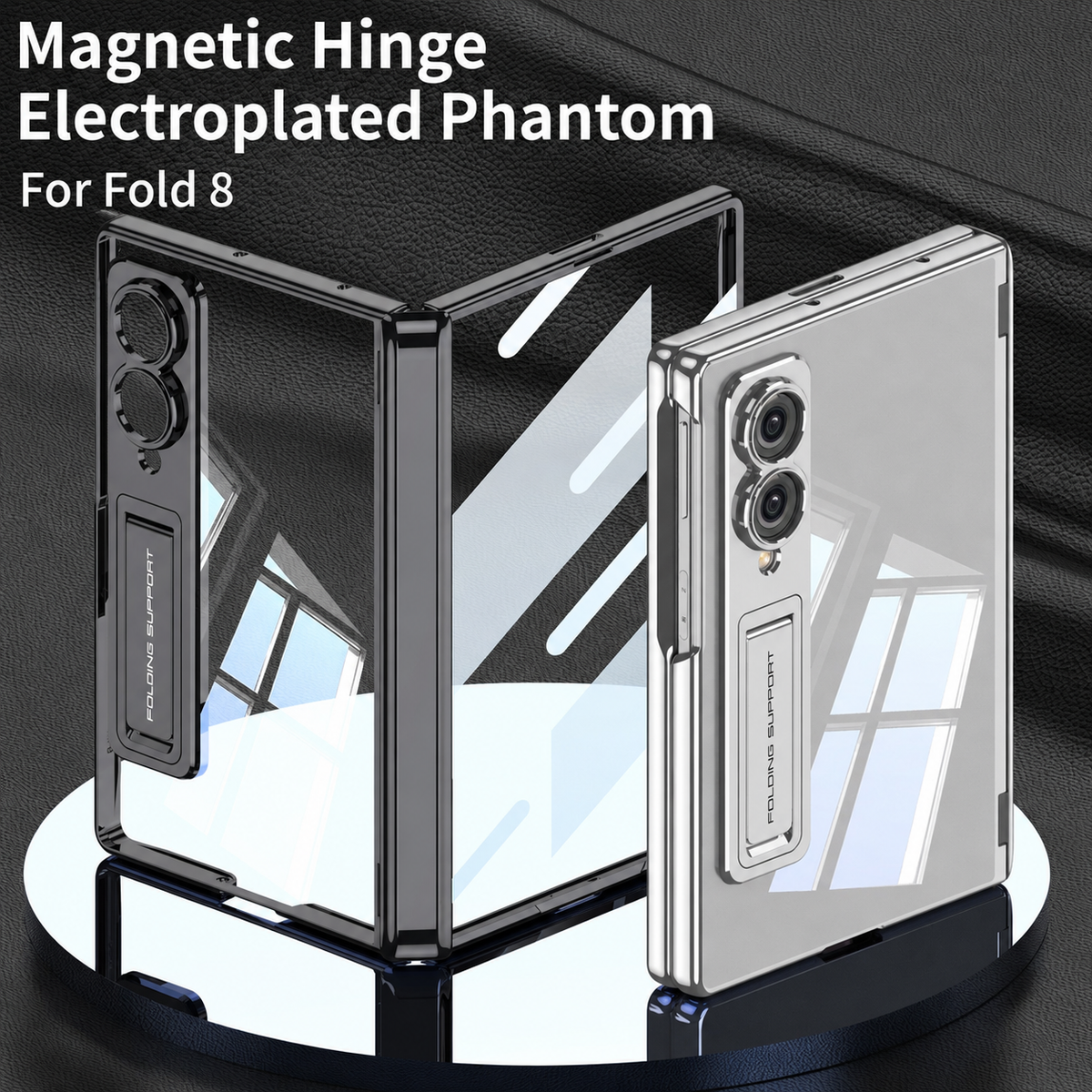 Magnetic Hinge Protective Clear Phone Case with Built-In Tempered Glass & Bracket For Galaxy Z Fold8 Wide Ultra