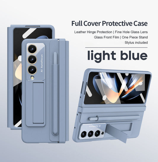 Leather Anti-fall Protective Pen Slot Phone Case With Front Protection Film & Stylus For Samsung Galaxy Z Fold5 Fold4 - Mycasety Mycasety