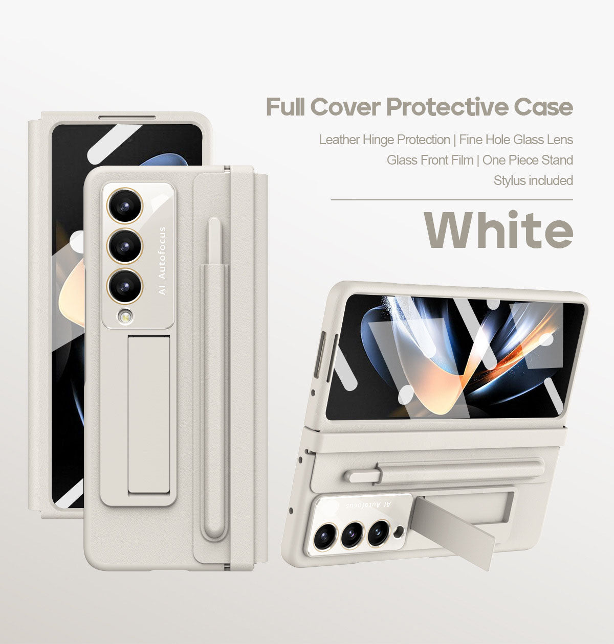 Leather Anti-fall Protective Pen Slot Phone Case With Front Protection Film & Stylus For Samsung Galaxy Z Fold5 Fold4 - Mycasety Mycasety