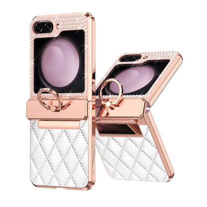 Lyxury Crystal Leather Ring Holder Protective Phone Case For Samsung Galaxy Z Flip 5/4/3 - mycasety2023 Mycasety