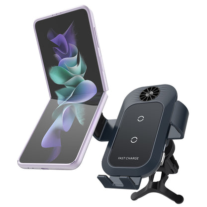 2 - Coils Car Wireless Charger Holder For Samsung Galaxy Z Flip5 Flip4 Flip3 With Cool Fan