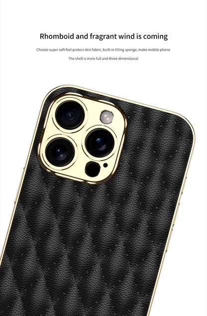 Electroplated PU Leather for iPhone 16 Pro Max Mobile Case  Rhomboid Pattern