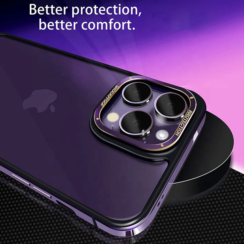 Thin Aluminum Metal Frame Shockproof Phone Case For iPhone 14 15 Pro Max With Metal Camera Protection