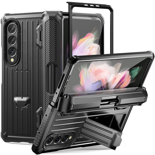 Mecha All-Inclusive Sturdy Invisible Bracket Pen Box Phone Case For Samsung Galaxy Z Fold5 Fold4 Fold3 With Back Screen Protector - Mycasety Mycasety