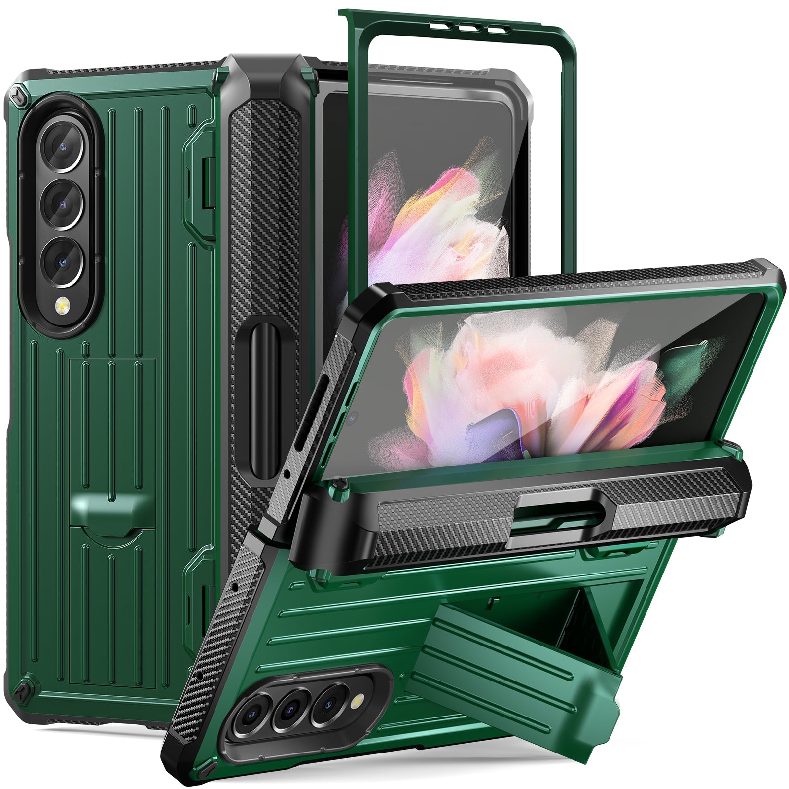 Mecha All-Inclusive Sturdy Invisible Bracket Pen Box Phone Case For Samsung Galaxy Z Fold5 Fold4 Fold3 With Back Screen Protector - Mycasety Mycasety