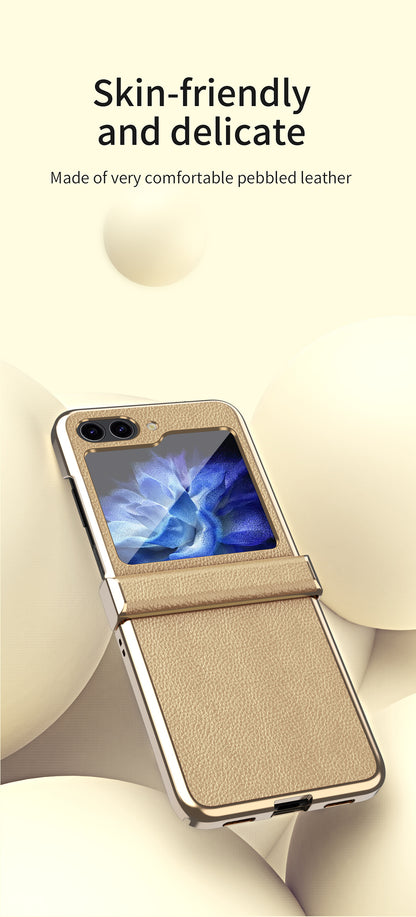 Lichi Pattern Metal Frame Case For Galaxy Z Flip5 Cases