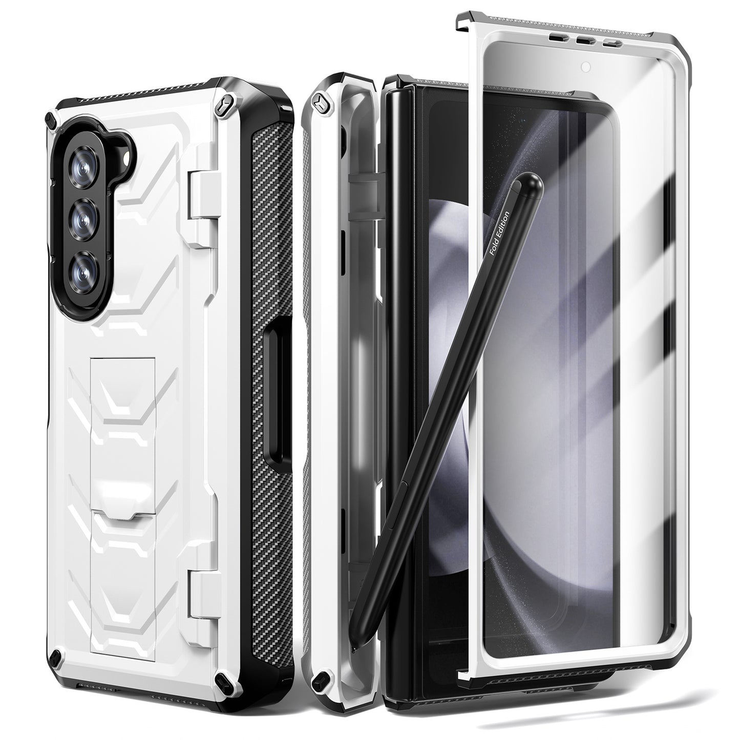 Mecha Style Galaxy Z Fold5 Ccase with Invisible Bracket & Pen Slot