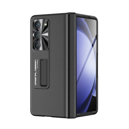 Magnetic Holder Protective Leather Phone Case With Front Protection Film For Galaxy Z Fold5 Fold4 Fold3