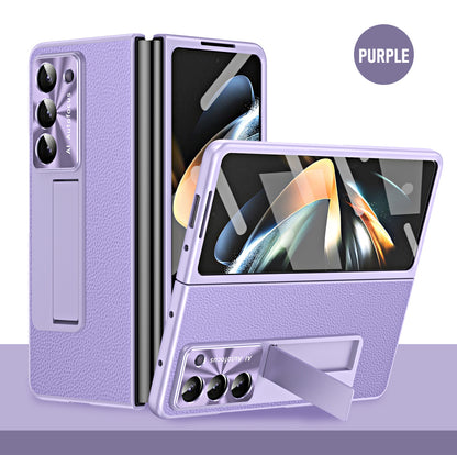 Leather Galaxy Z Fold5 Case with Front Screen Protector With Hidden Kick-Stand