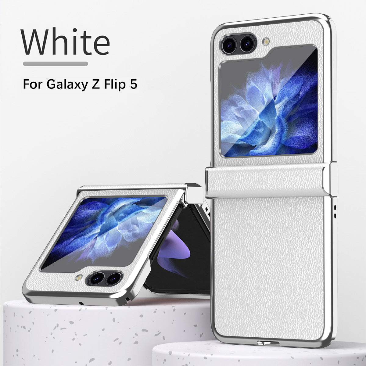 Lichi Pattern Metal Frame Case For Galaxy Z Flip5 Cases