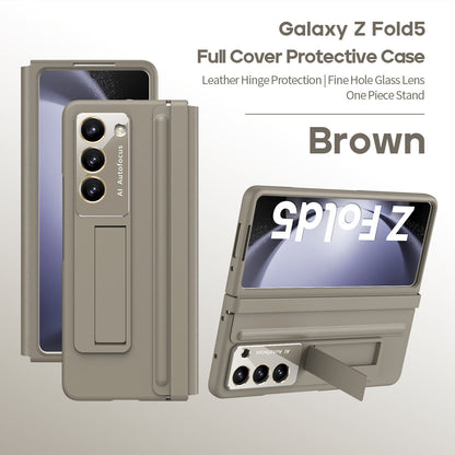 Anti-fall Protective Leather Phone Case With Invisible Bracket and Film For Samsung Galaxy Z Fold5 Fold4 - Mycasety Mycasety