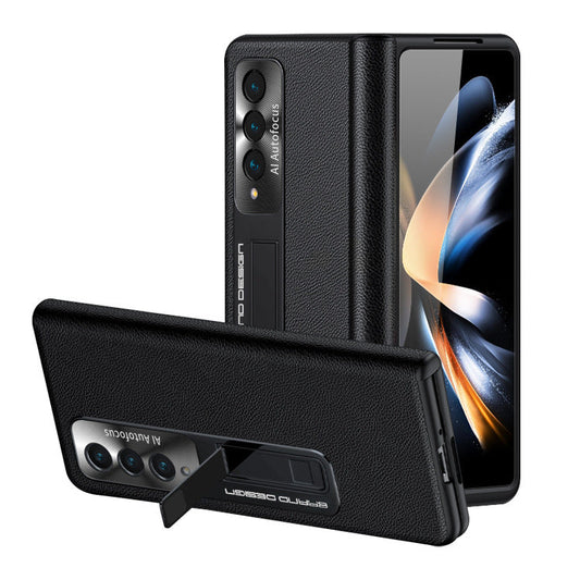 Magnetic Holder Protective Leather Phone Case With Front Protection Film For Galaxy Z Fold5 Fold4 Fold3