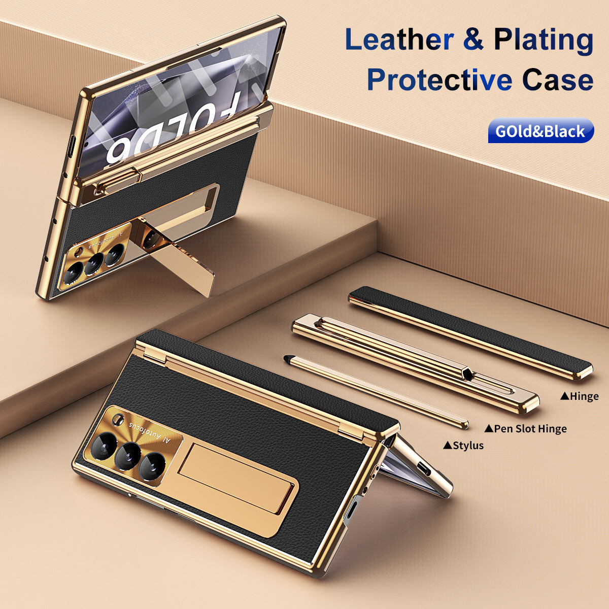 Aluminum Alloy Frame Magnetic Bracket All-Inclusive Electroplating Leather Cover For Galaxy Z Fold 6/5/4/3