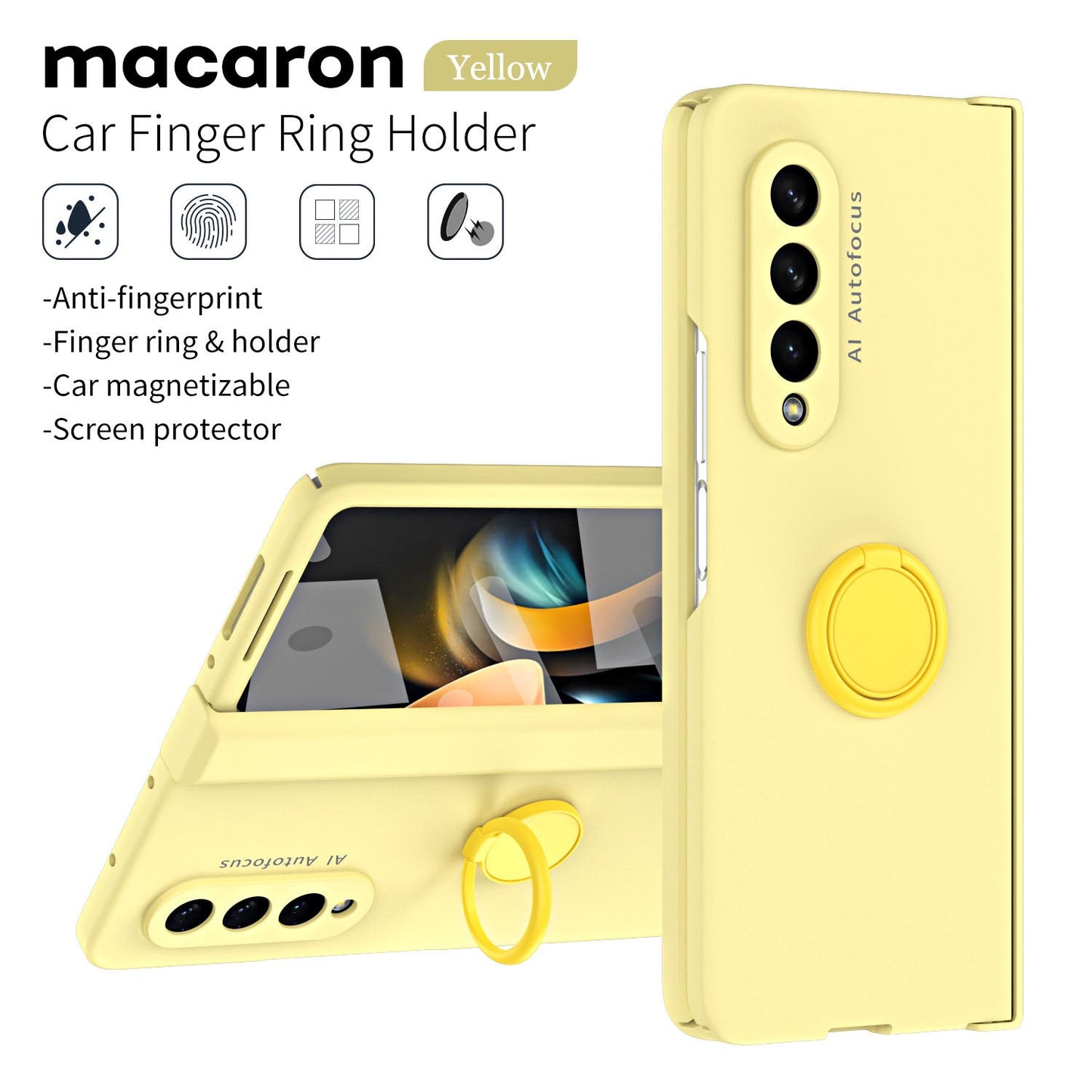 Anti-fall Protective Phone Case With Car Magnetizable Ring Holder And Film For Samsung Galaxy Z Fold5 Fold4 Fold3 - Mycasety Mycasety