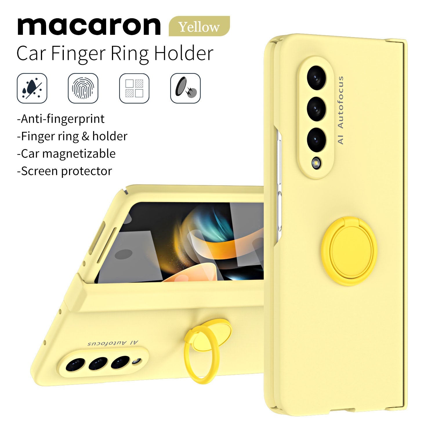 Anti-fall Protective Phone Case With Car Magnetizable Ring Holder And Film For Samsung Galaxy Z Fold5 Fold4 Fold3 - Mycasety Mycasety