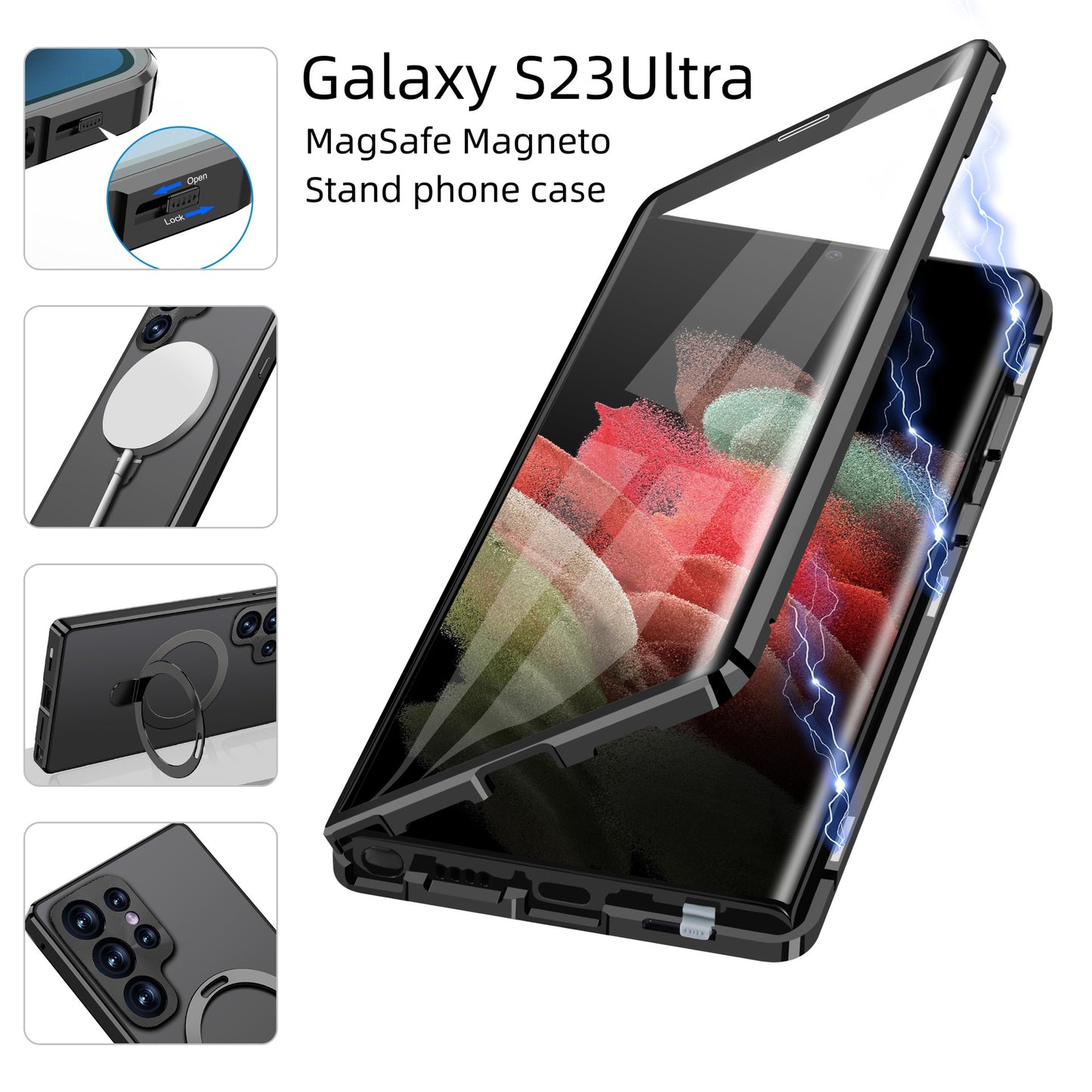 Samsung Galaxy S23 Ultra Case Magneto Metal Magnetic S22 Ultra Case with MagSafe Folding Kick-stand