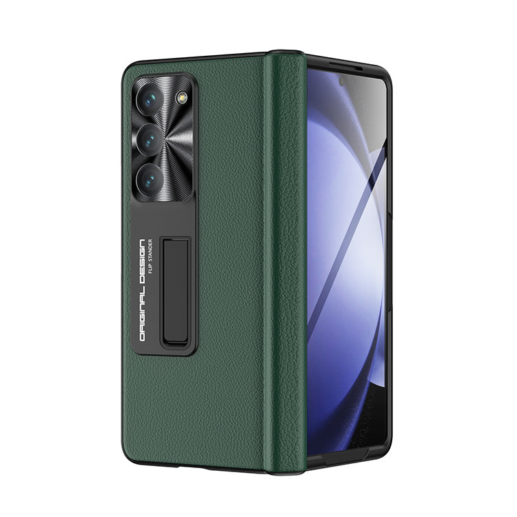 Magnetic Holder Protective Leather Phone Case With Front Protection Film For Galaxy Z Fold5 Fold4 Fold3