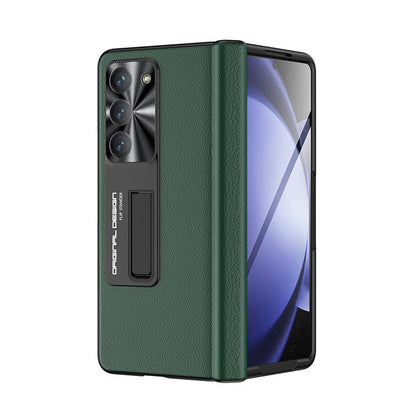 Magnetic Holder Protective Leather Phone Case With Front Protection Film For Galaxy Z Fold5 Fold4 Fold3