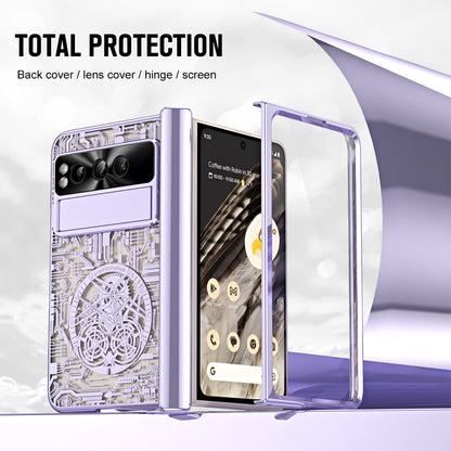Electroplating Transparent Google Pixel Fold Case All-inclusive Drop-resistantCase with Hinge Protection Aand Kick-stand