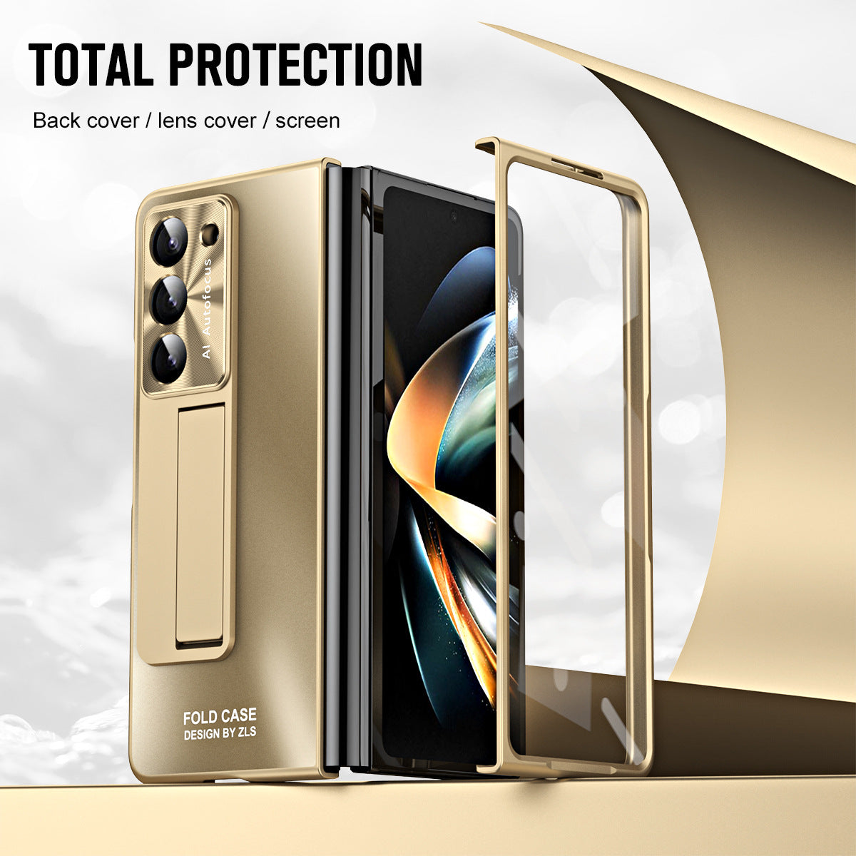 Ultra-thin Electroplated Galaxy Z Fold5 Case with Front Screen Protector Pen Slot Free Stylus & Kick-stand