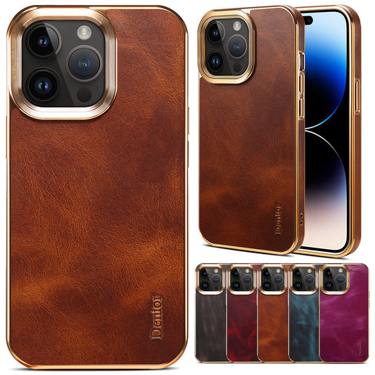 iPhone 17/16/15/14 Genuine Cowhide Electroplated Phone Case TPU Soft Edge Protective Cover