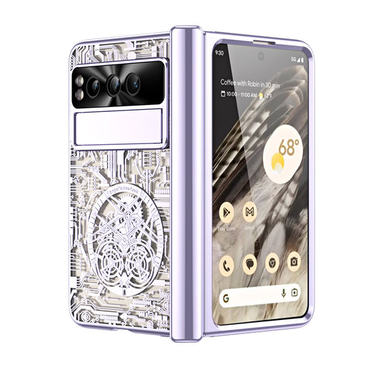 Electroplating Transparent Google Pixel Fold Case All-inclusive Drop-resistantCase with Hinge Protection Aand Kick-stand