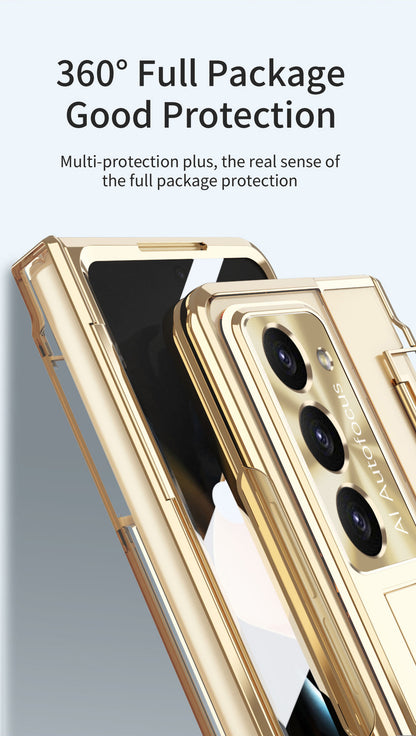 Plated Transparent Galaxy Z Fold5 Case with Front Screen Protector & Flat Hinge Protection & Kick-Stand