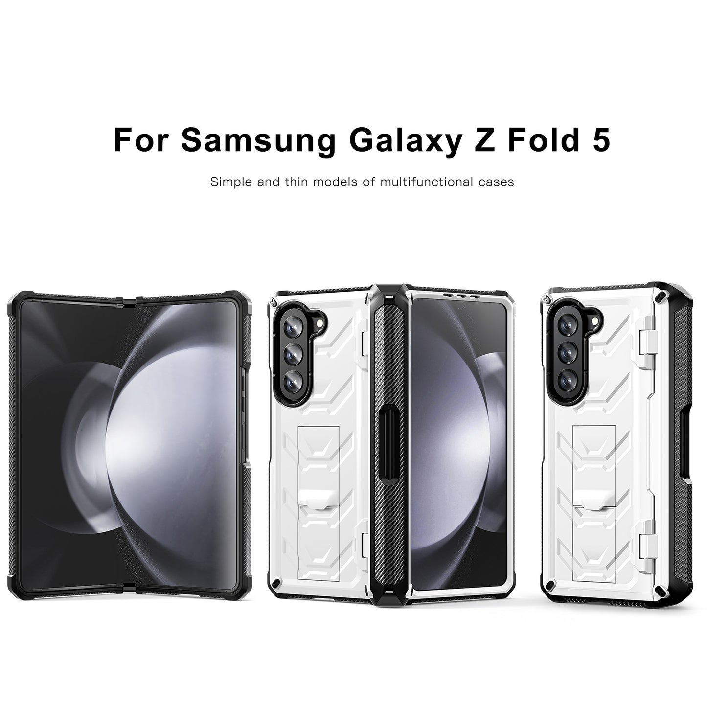 Mecha Style Galaxy Z Fold5 Ccase with Invisible Bracket & Pen Slot