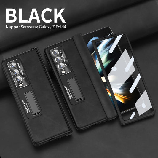 Luxury Nappa Leather Cover Magnetic Hinge Folding Shell Case For Samsung Galaxy Z Fold3 Fold4 Fold5 With Screen Protector - Mycasety Mycasety
