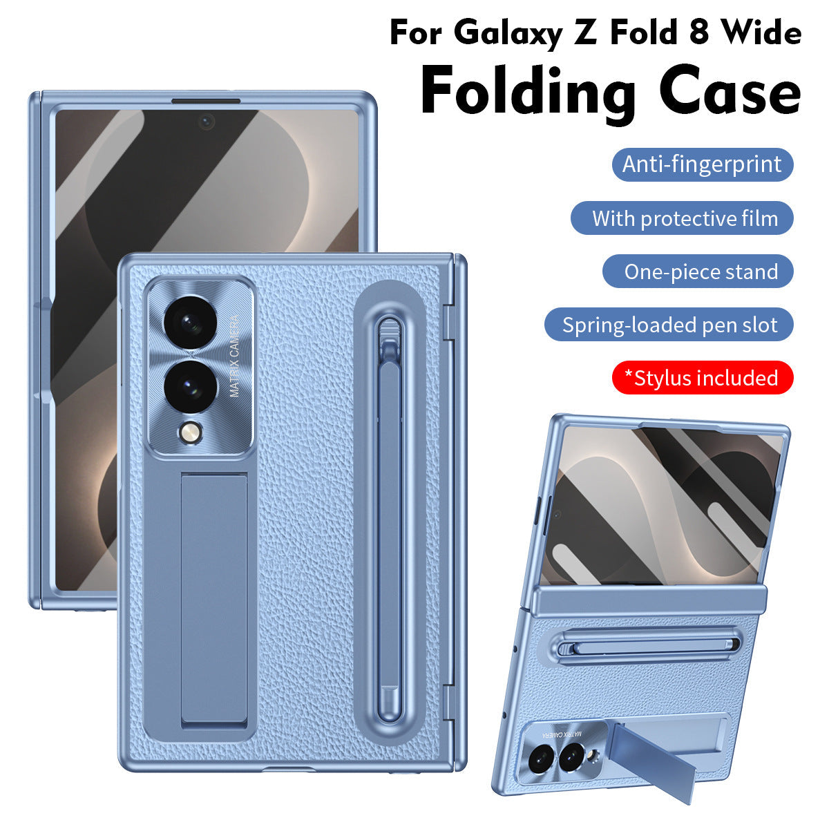Leather Golden Electroplated Phone Case With Back Screen Glass and Stylus For Galaxy Z Fold8 Wide Ultra