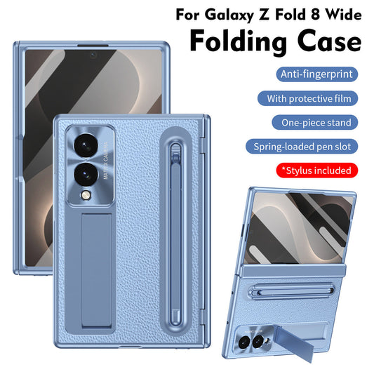 Golden Electroplated Leather Phone Case With Built-in Tempered Glass & Stylus For Galaxy Z Fold8 Wide Ultra