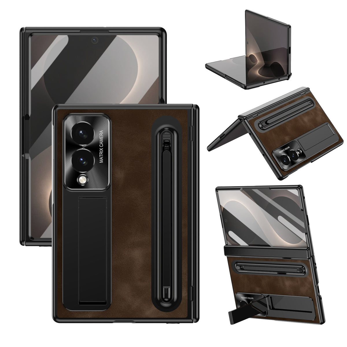 Jazz Retro Style Anyi-fall Protective Leather Phone Case For Galaxy Fold 8/7/6/5/4 With Front Protection Film And Stylus