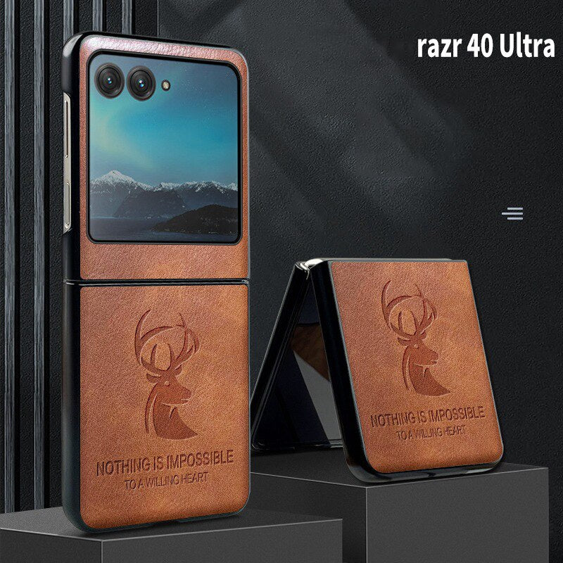 Case For Motorola Razr 40 Ultra Razr 2023 Auspicious Embossed Deer Head PU Leather Case Cover