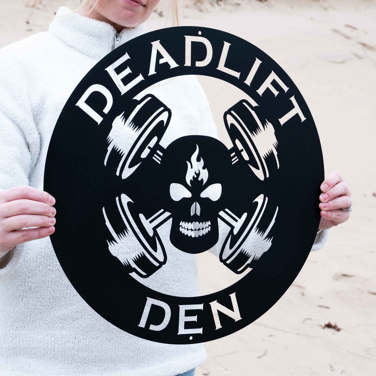 Skull Barbell Plate Gym Sign