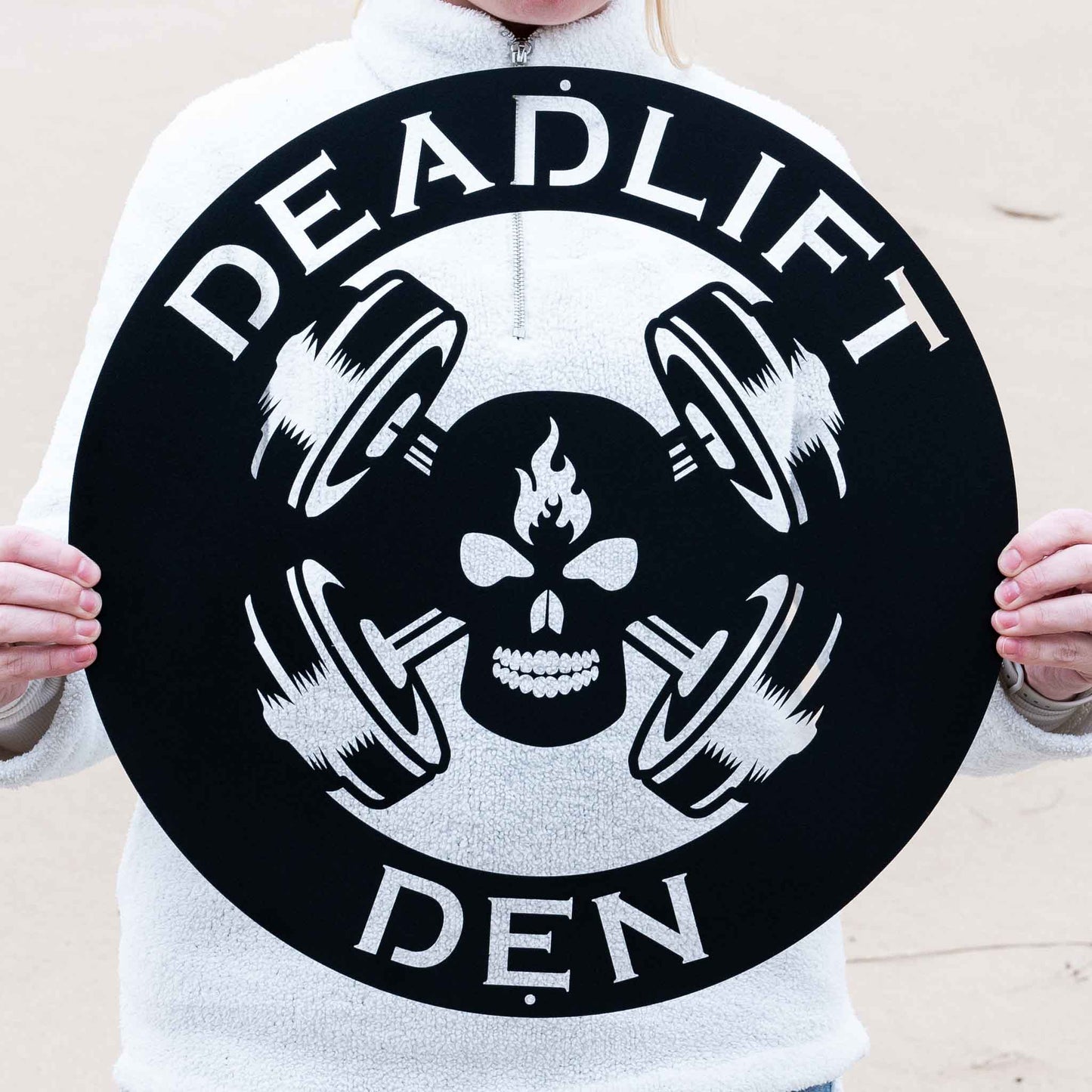 Skull Barbell Plate Gym Sign