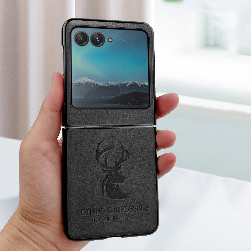 Case For Motorola Razr 40 Ultra Razr 2023 Auspicious Embossed Deer Head PU Leather Case Cover