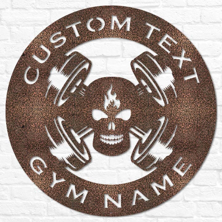Skull Barbell Plate Gym Sign
