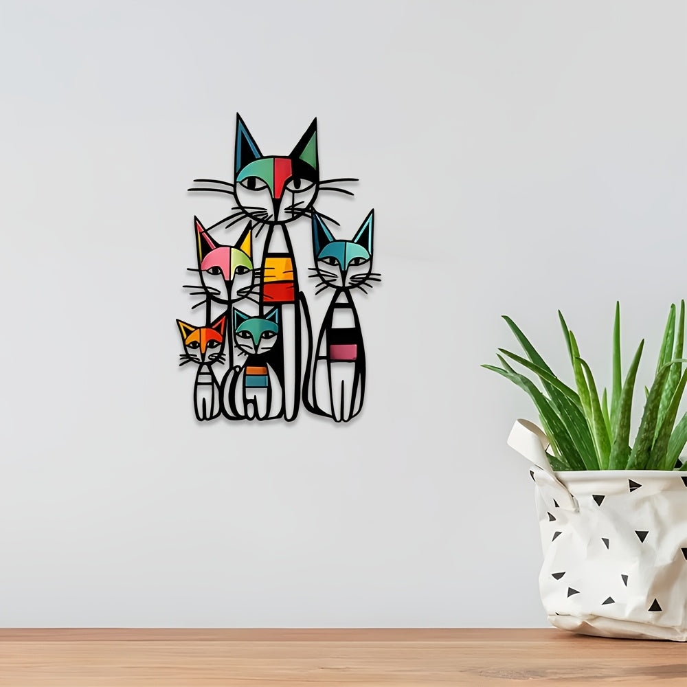 2D Flat CATS Metal Wall Art, Geometric Cat Bedroom Wall Art, Animal Metal Wall Art,