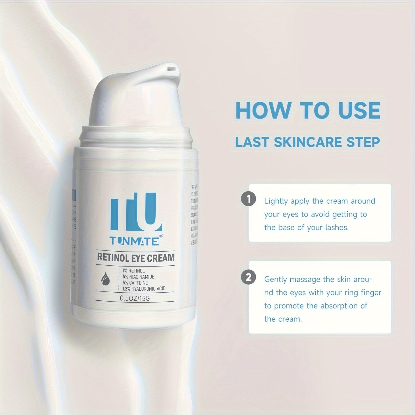 Tunmate Retinol Eye Cream | Contains Retinol And Hyaluronic Acid | Improves The Appearance Of Eye Skin, Moisturizes The Skin, Reduces The Appearance Of Dry Lines, And Makes The Eye Skin Feel Firmer, | Eye Moisturizer | American Brand & 15g-0.5oz