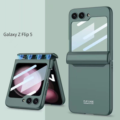 Magnetic Samsung Galaxy Z Flip 5 Hinge Full Coverage Phone Case with Front Screen Tempered Glass Protector