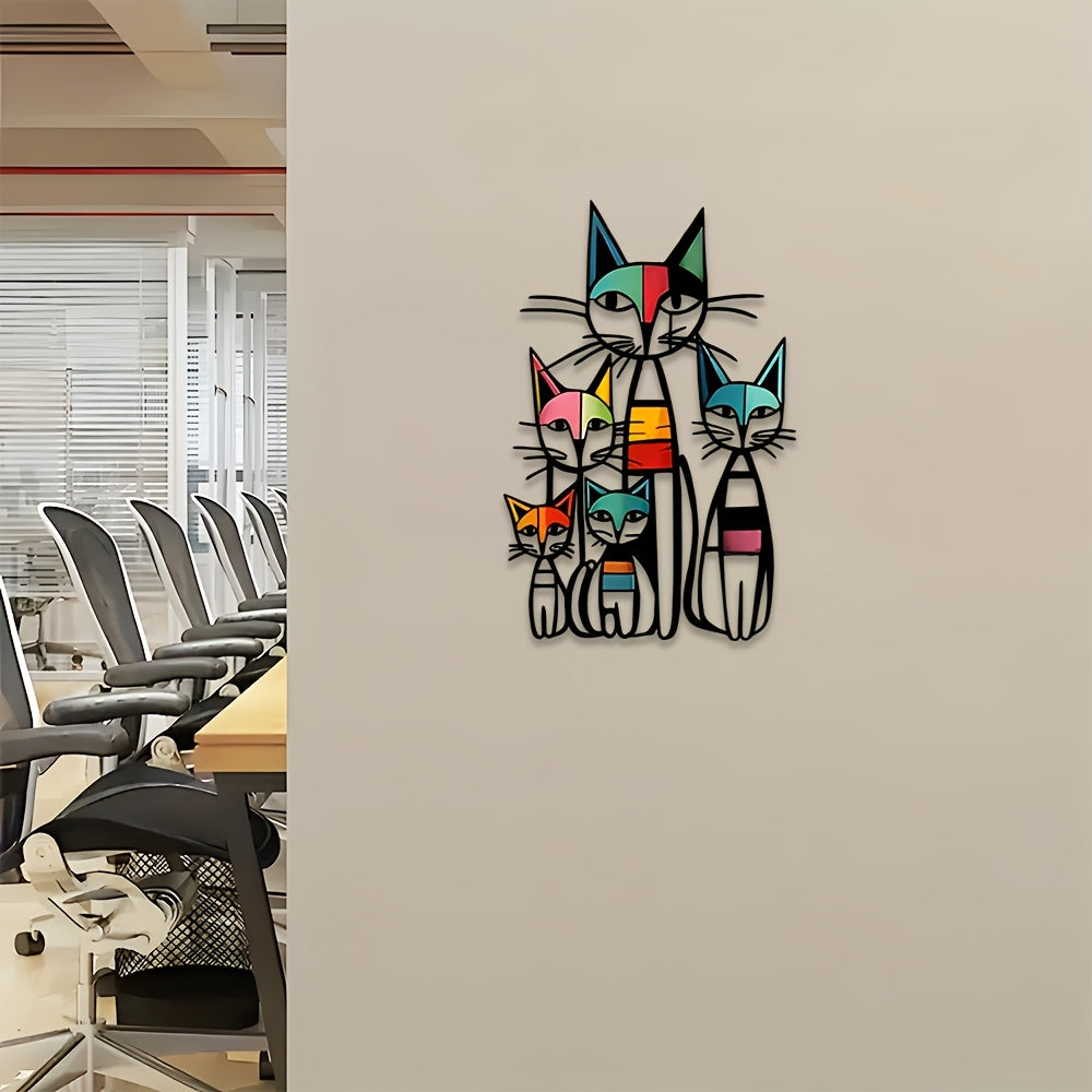 2D Flat CATS Metal Wall Art, Geometric Cat Bedroom Wall Art, Animal Metal Wall Art,