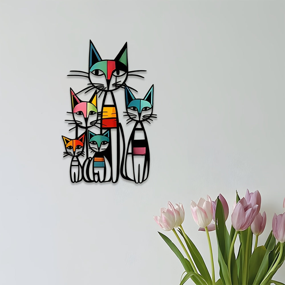 2D Flat CATS Metal Wall Art, Geometric Cat Bedroom Wall Art, Animal Metal Wall Art,