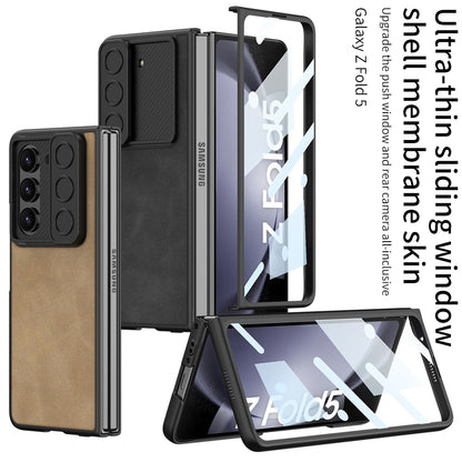 Ultra-thin Samsung Galaxy Z Fold5 Full Inclusive Leather Case with Film & Sliding Window Shell
