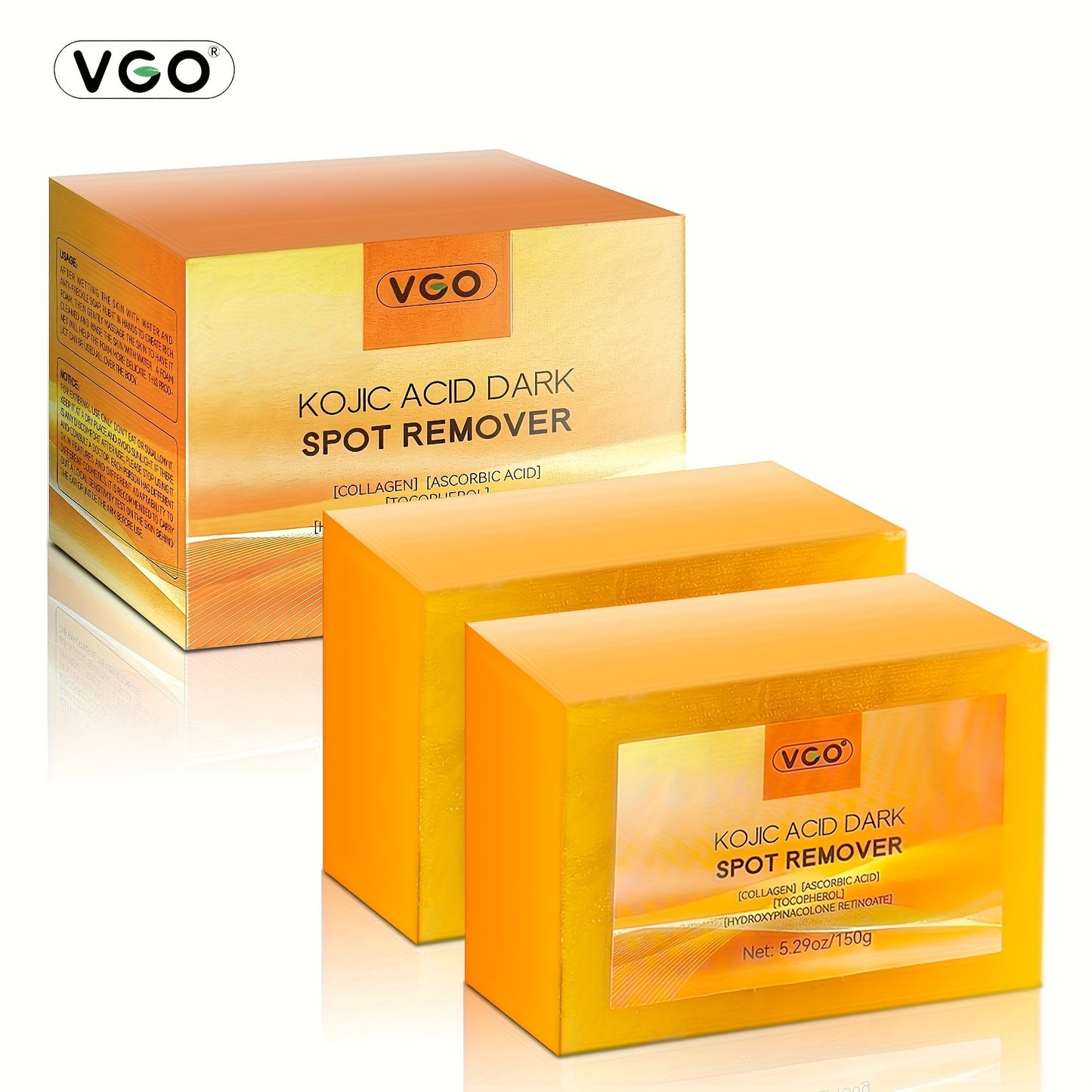 V G O Kojic Acid Facial Soap Contains Turmeric Extract, Vitamin C, Vitamin E And Other Ingredients Moisturizing 150 G*2