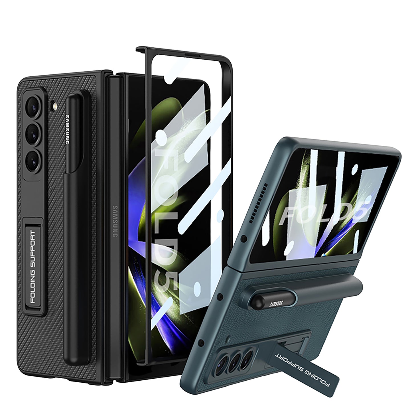 Samsung Galaxy Z Fold 5 Case with Front Screen Tempered Glass Protector & Pen Slot & Stylus