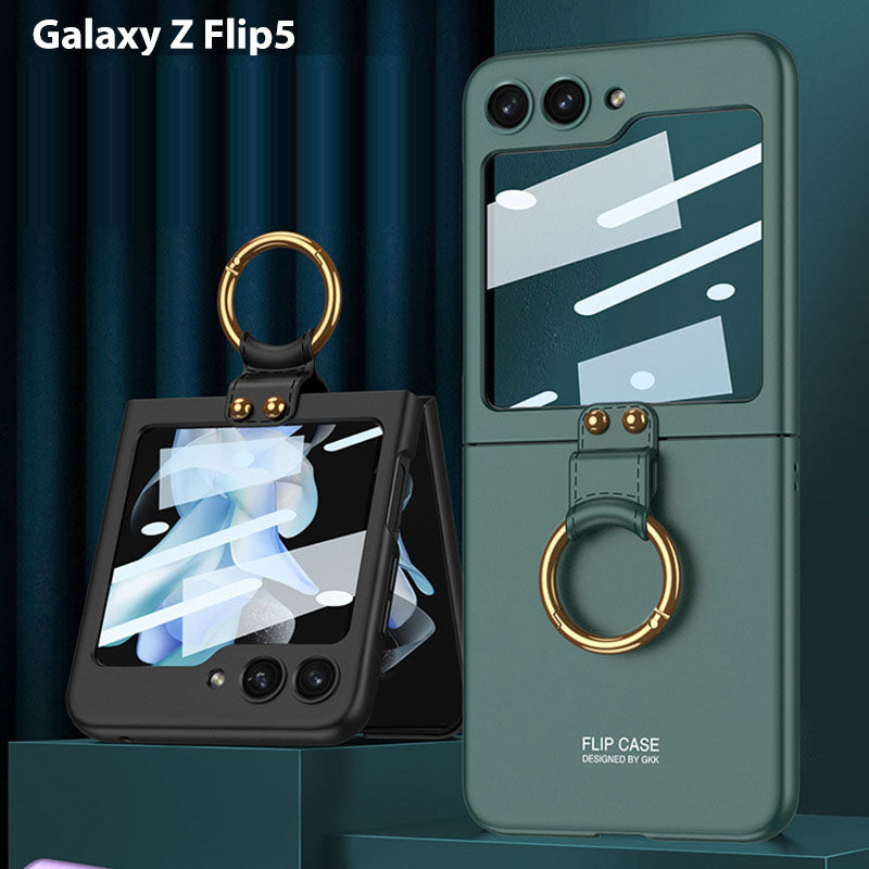 Electroplated  Samsung Galaxy Z Flip 5 Case with Front Screen Tempered Glass Protector and Ring