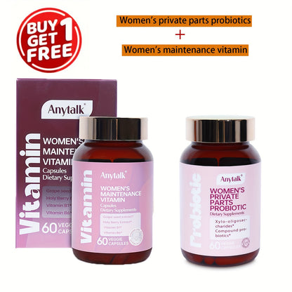 [Buy One Get One Free, Super Affordable Package] Anytalk Female Private Parts Probiotics And Female Maintenance Probiotics Combination, Tailored For Women, Contains A Variety Of Probiotics And Vitamins, Balanced PH Value, A Special Set For Women.