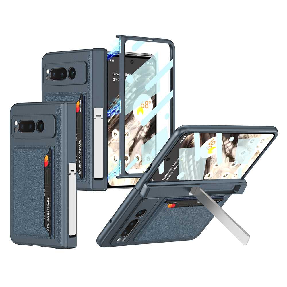 Magnetic Folding All-inclusive Leather Case With Tempered Film For Google Pixel Fold With Damped Folding Bracket & Card Holder